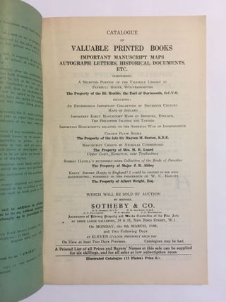 [BERMUDA / IRELAND / MAPS]. Catalogue of valuable printed books, important manuscript maps, autograph letters, historical documents, etc. [March 8, 1948]