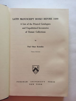 Item #1818 [MEDIEVAL & RENAISSANCE MANUSCRIPTS]. Latin Manuscript Books Before 1600: A List of...