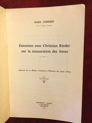 Entretien avec Christian Rieder sur la restauration des livres (Extrait de la Revue Francaise d'Histoire du Livre, 1972)