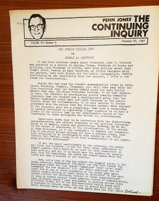 Item #2829 The Continuing Inquiry (newsletter re: JFK assassination). John F. Kennedy...