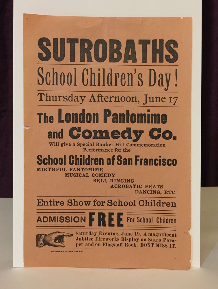 Item #2876 [SAN FRANCISCO CHILDREN'S BATHS, ca. 1890s]. Sutro Baths, School Children's Day! Advertisement, Sutro Baths.