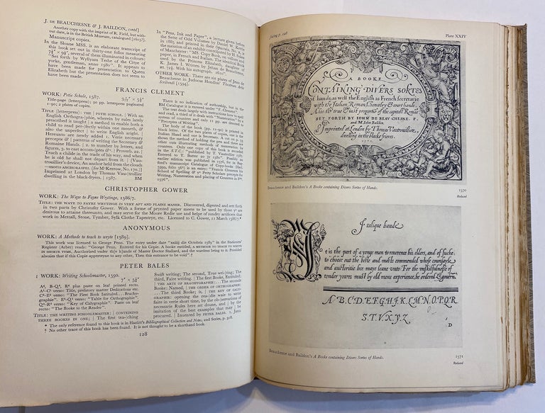 Item #3246 [ENGLISH CALLIGRAPHY & ENGRAVING 1570-1800]. The English Writing-Masters and Their Copy-Books, 1570-1800. A Biographical Dictionary & A Bibliography. With an introduction to the development of handwriting by Stanley Morison. Ambrose Heal.
