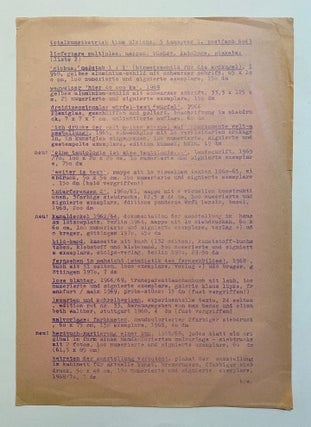 [CONCRETE POET'S AUTO-BIBLIOGRAPHY, 1970-1971]. Lieferbare multiples, Mappen, Bucher, Kataloge, Plakate (Liste 2)