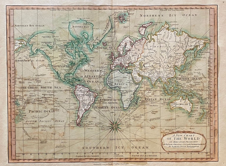 Item #3387 [WORLD MAP]. A New Chart of the World on Mercator's Projection with The Tracks & Discoveries of the Latest Circumnavigators &c. Samuel Dunn.