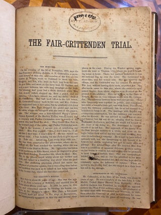 [SORDID 1870 TRIAL - WOMAN DEFENDANT]. Official Report of the Trial of Laura D. Fair, for the Murder of Alex P. Crittenden, including the Testimony, the Arguments of Counsel, and the Charge of the Court, reported Verbatim, and the Entire Correspondence of the Parties. With Portraits of the Defendant and the Deceased