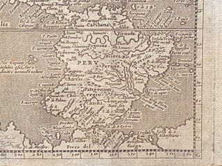 [AMERICA. Engraved map ca. 1600, North and South America with portion of Australia]. "America"