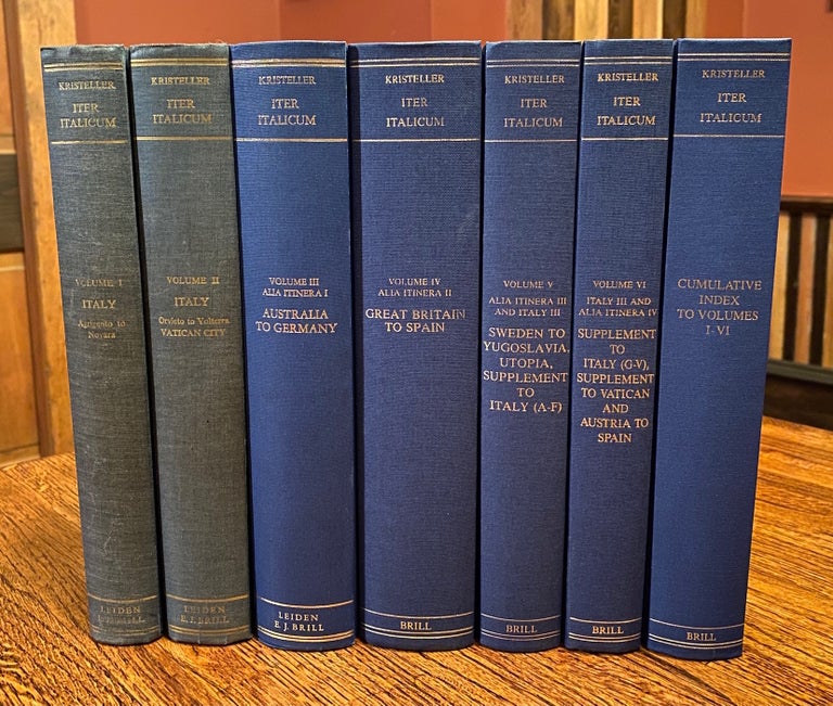 Item #3455 [COMPLETE SET]. Iter Italicum A Finding List of uncatalogued or incompletely catalogued Humanistic Manuscripts of the Renaissance in Italian and other libraries [ALL 6 vols. + INDEX VOLUME]. Paul Oskar Kristeller.
