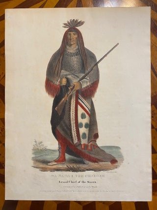 [NATIVE AMERICAN PORTRAIT]. "Wa-Na-Ta. The Charger, Grand Chief of the Sioux." Hand-colored lithograph from a folio edition of McKenney and Hall’s Indian Tribes of North America