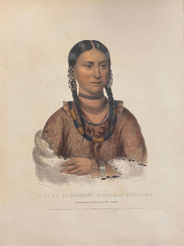 Item #3457 [NATIVE AMERICAN PORTRAIT]. "Hayne Hudjihini Eagle of Delight." Hand-colored lithograph from a folio edition of McKenney and Hall’s Indian Tribes of North America. Charles Bird . Thomas L. McKenney KING, James Hall, artist.