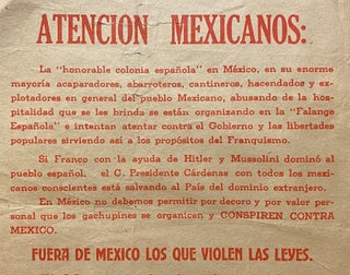 [MEXICAN SOCIALIST ANTI-FASCIST BROADSIDE, 1930s] "Atencion Mexicanos"