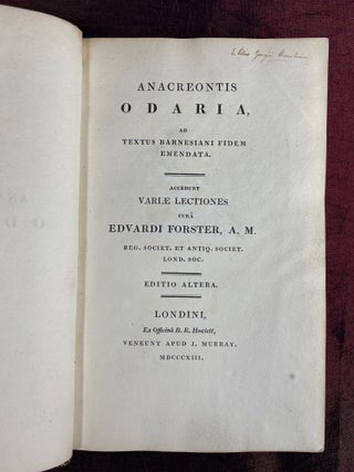 [WOMAN ILLUSTRATOR, 1802]. Anacreontis Odaria ad textus Barnesiani fidem emendata