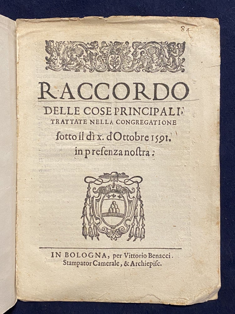 Item #3833 [CRISIS OF THE 1591 CONCLAVE]. Raccordo delle cose Principali trattate nella congregatione sotto il di x. d'Ottobre 1591. 1591 Vatican. Conclave.