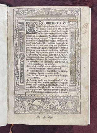 Item #3843 [FRENCH LAW, PROVENCE 1539]. Ordonnances du treschrestien [i.e. tres chrestien] Roy de...