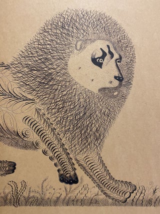 [FOLK ART - WOMAN CALLIGRAPHER]. [Spencerian Calligraphic Pen and Ink Drawing of a Lion]