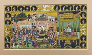 Item #4019 [INDIAN PAINTING: AN IMAGINARY "DYNASTIC" SCENE WITH IMAGINARY WRITING]. Painted in...