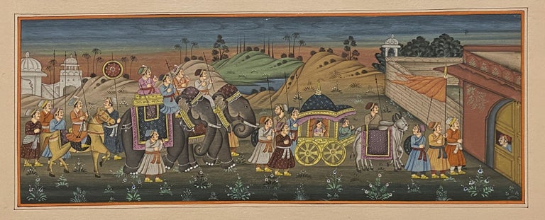 Item #4020 [TWO INDIAN PAINTINGS OF PROCESSIONAL SCENES AT TWILIGHT]. Painted in color and heightened in gold. Anonymous Indian Artist.