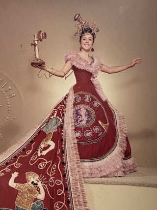 [SAN ANTONIO, TEXAS COSTUME AND HIGH SOCIETY]. Collection of 21 original color photographs of the Fiesta Parade "Queens and Princesses" in spectacular gowns and trains. TOGETHER WITH: The Order of the Alamo Presents The Court of Gardens (program)