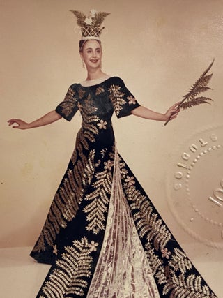 [SAN ANTONIO, TEXAS COSTUME AND HIGH SOCIETY]. Collection of 21 original color photographs of the Fiesta Parade "Queens and Princesses" in spectacular gowns and trains. TOGETHER WITH: The Order of the Alamo Presents The Court of Gardens (program)