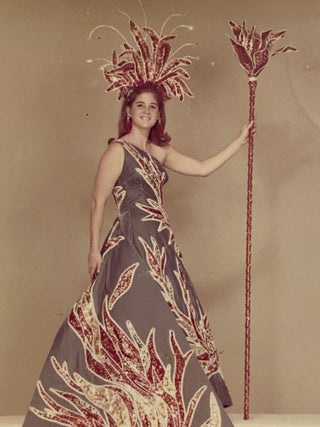 [SAN ANTONIO, TEXAS COSTUME AND HIGH SOCIETY]. Collection of 21 original color photographs of the Fiesta Parade "Queens and Princesses" in spectacular gowns and trains. TOGETHER WITH: The Order of the Alamo Presents The Court of Gardens (program)