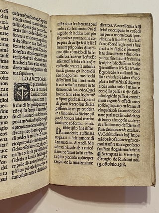[Carcel de Amor - Italian, 1518]. Carcer Damore. Tradotto dal [...] Lelio de Manfredi Ferrarese de doma Spagno in Lingua Materna