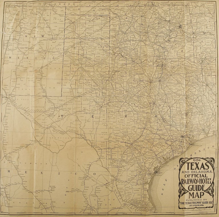 Item #816 [TEXANA]. The Texas and Oklahoma Official Railway & Hotel Guide Map, WITH THE RARE BOOKLET. Missouri Texas Railway Guide Company of St. Louis.